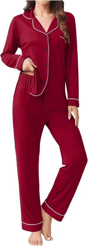 Womens Button Down Pajama Sets Long Sleeve Pj Set Loungewear Soft Lounge Set Outfits Sleepwear