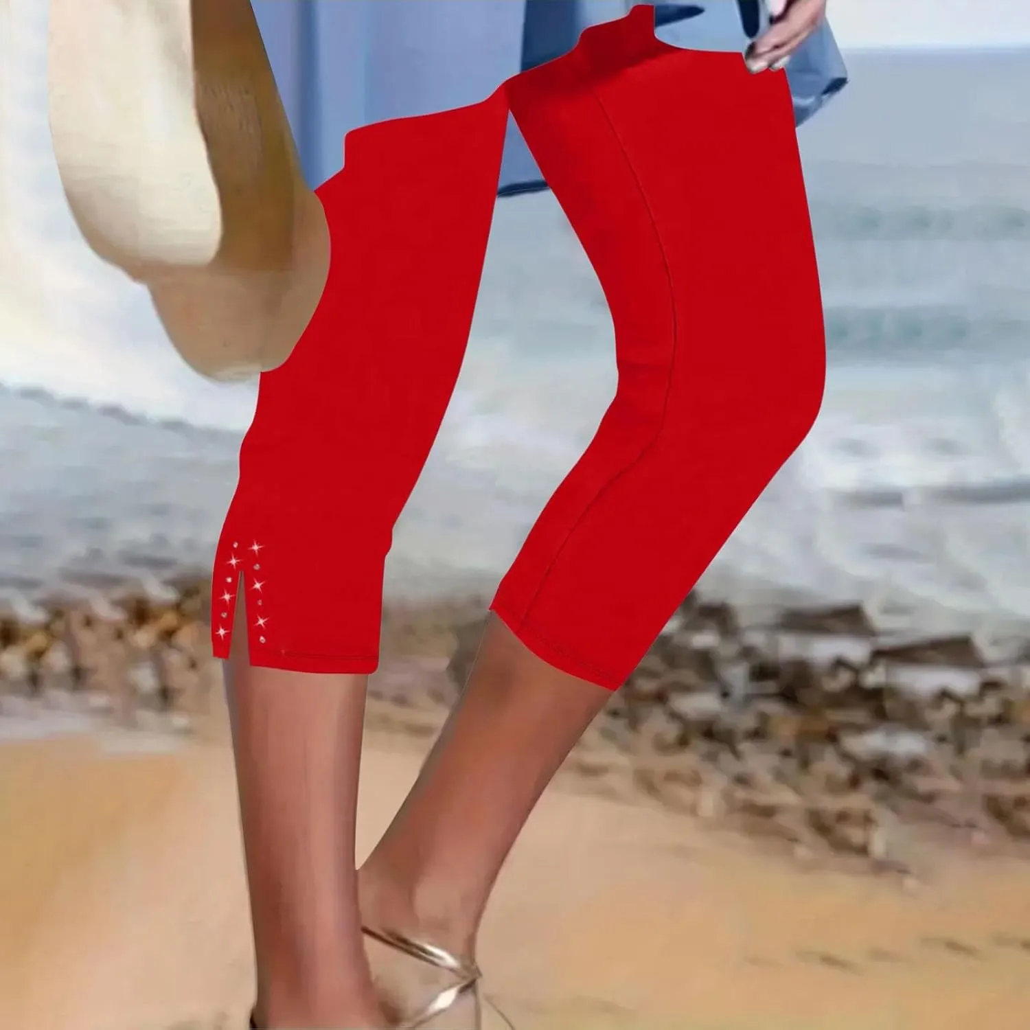Womens Capris for Summer 2025 Dressy Cropped High Waist Yoga Pants Comfy Stretchy Leggings Casual Compression Pants