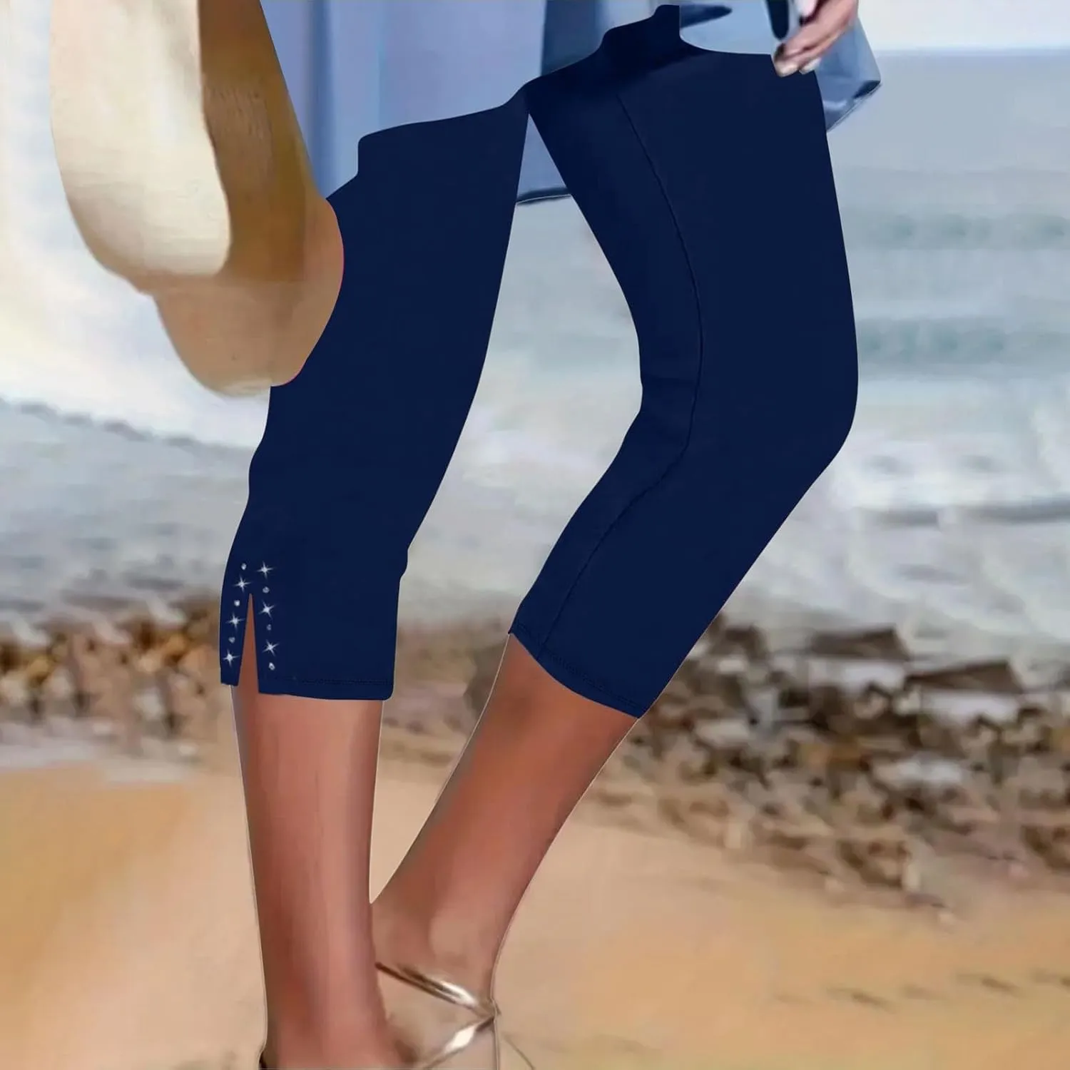 Womens Capris for Summer 2025 Dressy Cropped High Waist Yoga Pants Comfy Stretchy Leggings Casual Compression Pants