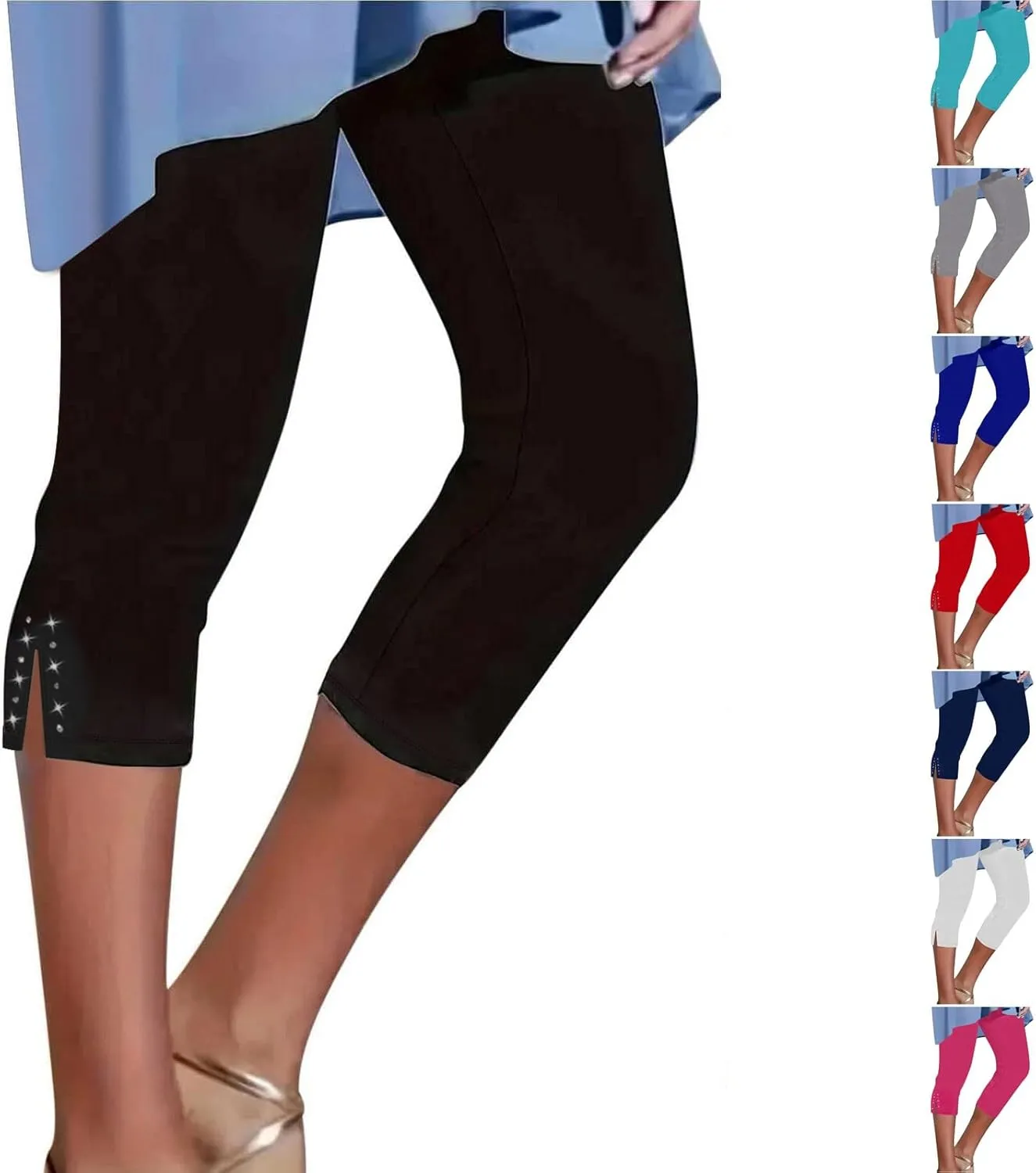 Womens Capris for Summer 2025 Dressy Cropped High Waist Yoga Pants Comfy Stretchy Leggings Casual Compression Pants