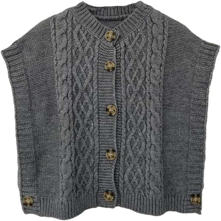 Women's Chunky Cable Knit Sweater Vest Button Down V-Neck Sleeveless Crop Knit Top