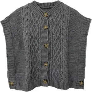 Women's Chunky Cable Knit Sweater Vest Button Down V-Neck Sleeveless Crop Knit Top