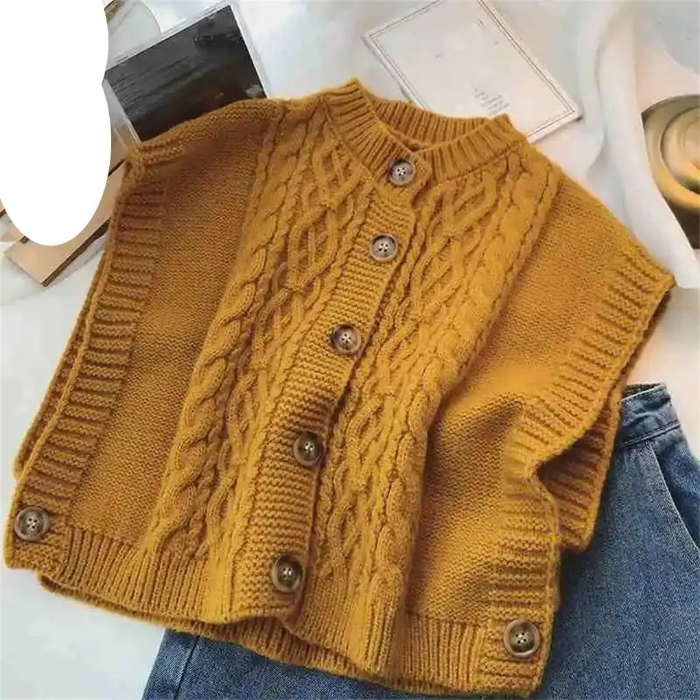 Women's Chunky Cable Knit Sweater Vest Button Down V-Neck Sleeveless Crop Knit Top