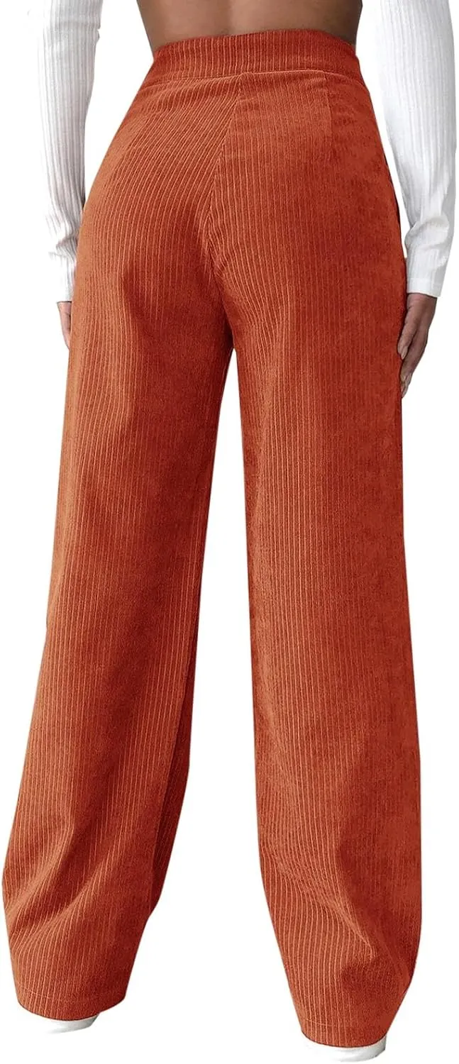 Womens Corduroy Pants Wide Leg High Waisted Sweatpants Loose Lounge Lightweight Trousers Stretchy Straight Pants