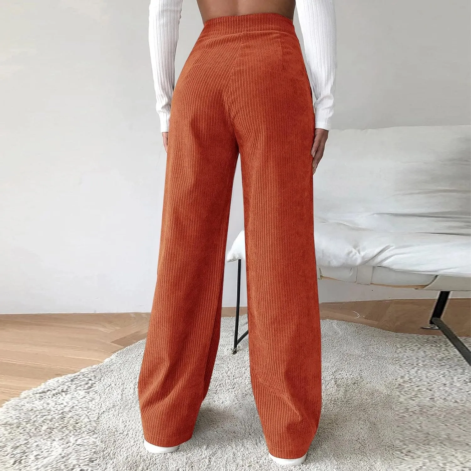 Womens Corduroy Pants Wide Leg High Waisted Sweatpants Loose Lounge Lightweight Trousers Stretchy Straight Pants