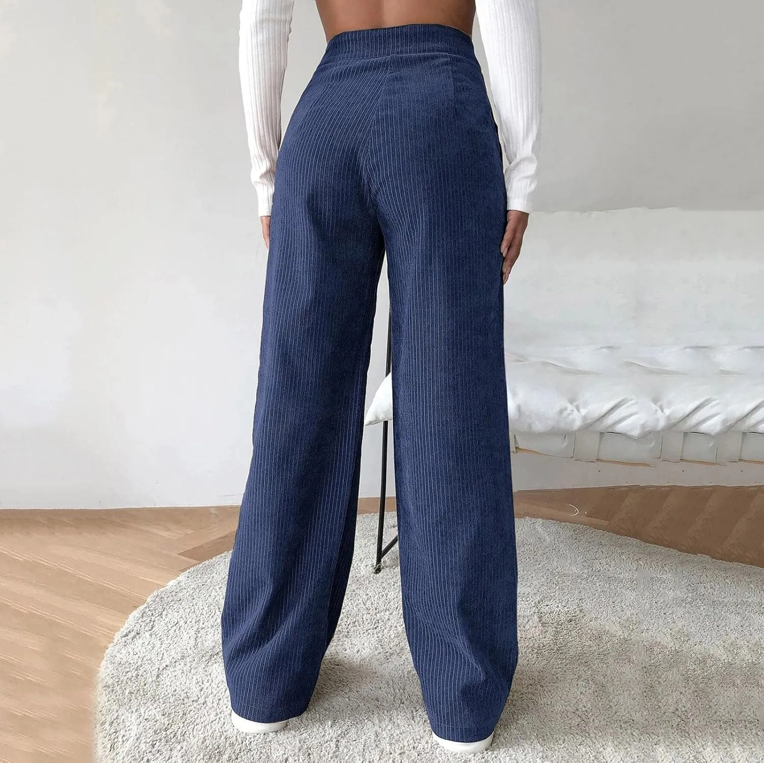 Womens Corduroy Pants Wide Leg High Waisted Sweatpants Loose Lounge Lightweight Trousers Stretchy Straight Pants