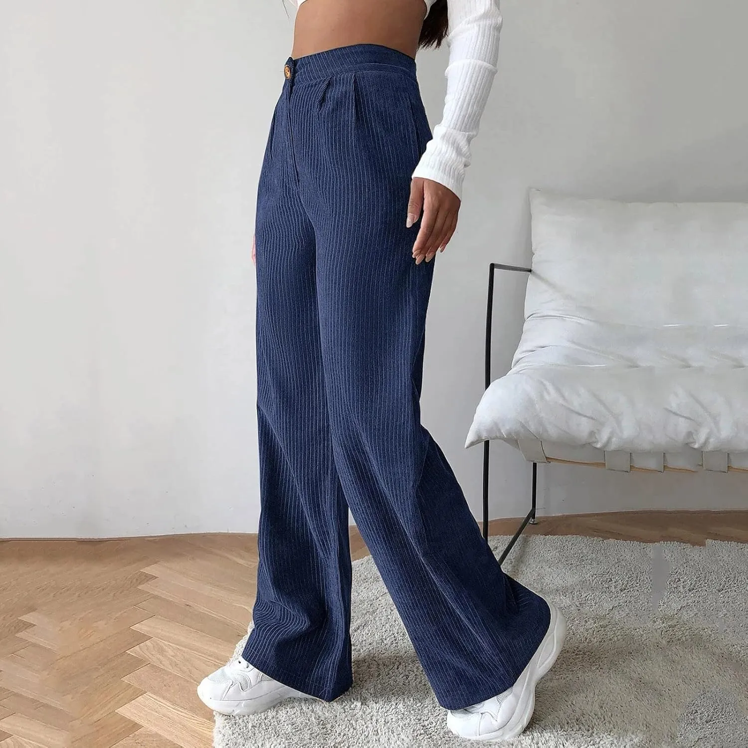 Womens Corduroy Pants Wide Leg High Waisted Sweatpants Loose Lounge Lightweight Trousers Stretchy Straight Pants