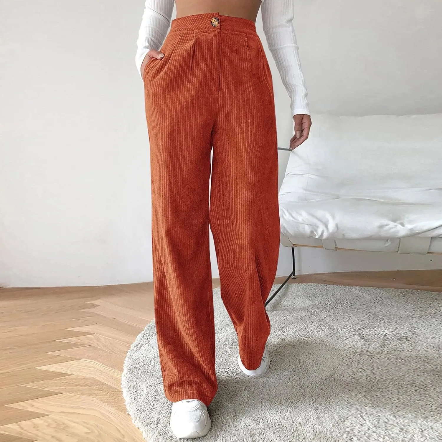 Womens Corduroy Pants Wide Leg High Waisted Sweatpants Loose Lounge Lightweight Trousers Stretchy Straight Pants