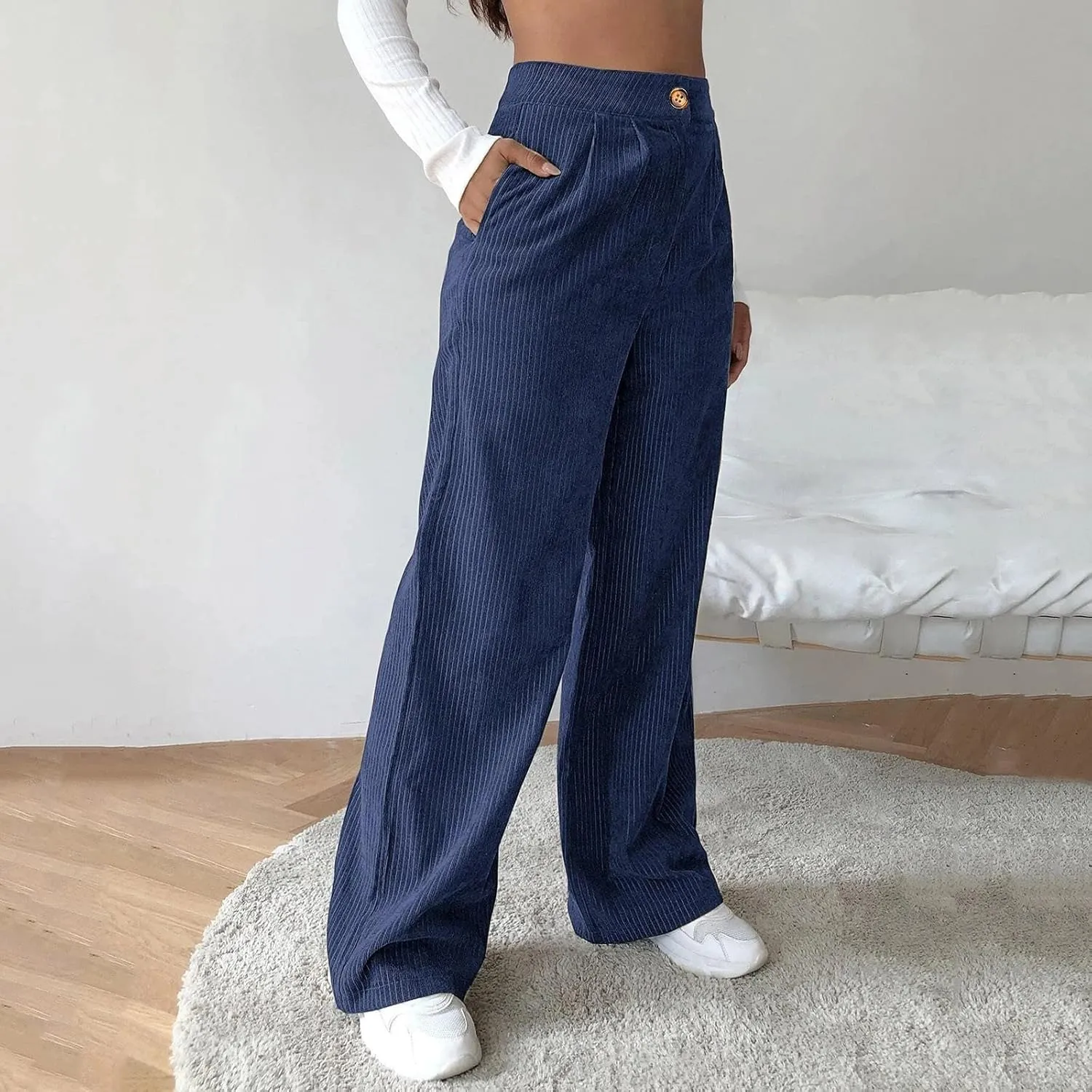 Womens Corduroy Pants Wide Leg High Waisted Sweatpants Loose Lounge Lightweight Trousers Stretchy Straight Pants