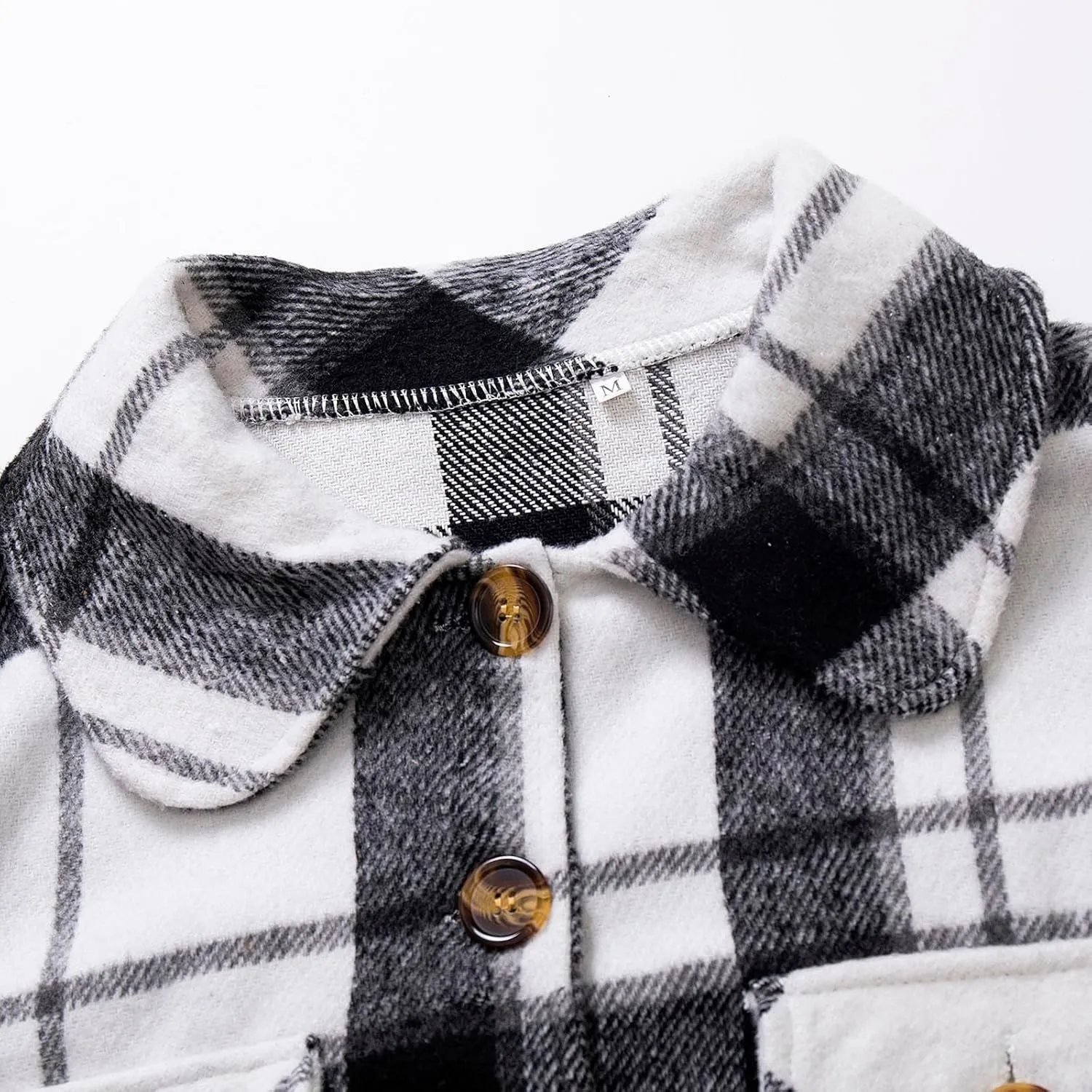 Womens Cropped Plaid Shacket Jacket Long Sleeve Open Front Button Up Lapel Flannel Shirts Slim Fit Fashion Clothes