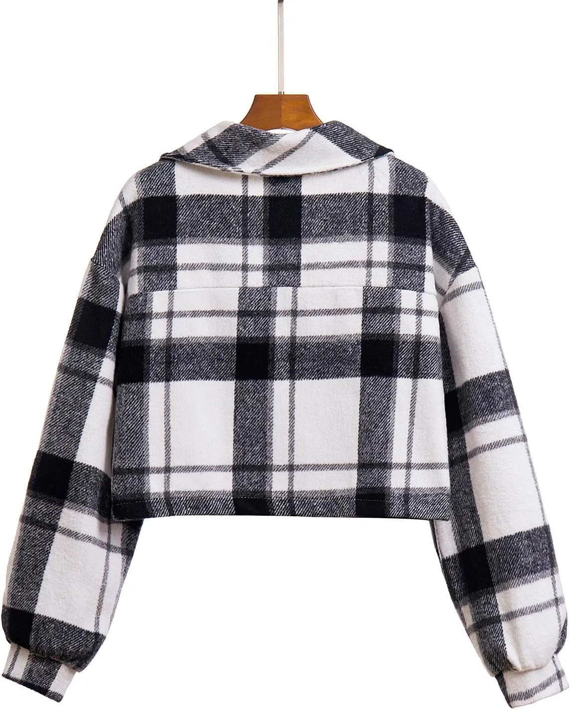 Womens Cropped Plaid Shacket Jacket Long Sleeve Open Front Button Up Lapel Flannel Shirts Slim Fit Fashion Clothes