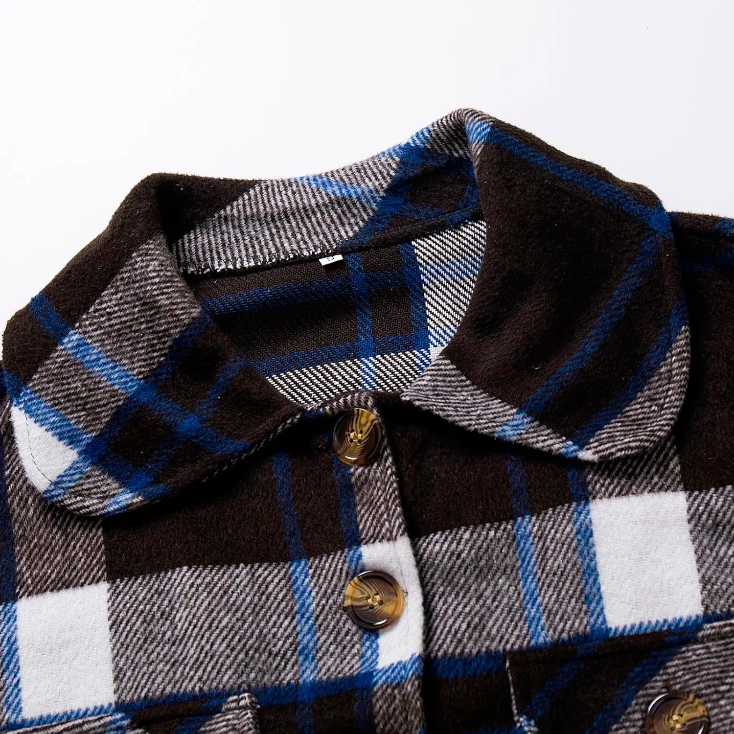 Womens Cropped Plaid Shacket Jacket Long Sleeve Open Front Button Up Lapel Flannel Shirts Slim Fit Fashion Clothes
