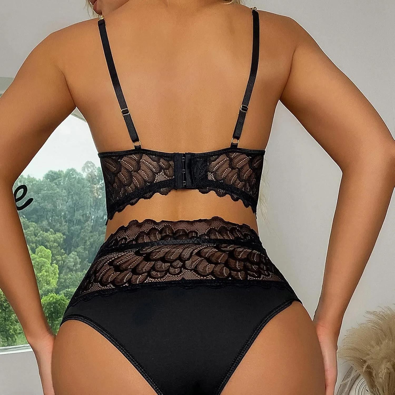 Women's Exotic Teddy Bodysuit Garter Lingerie Set with Lace Bra and Panty Set Push Up Lingerie Babydoll Set