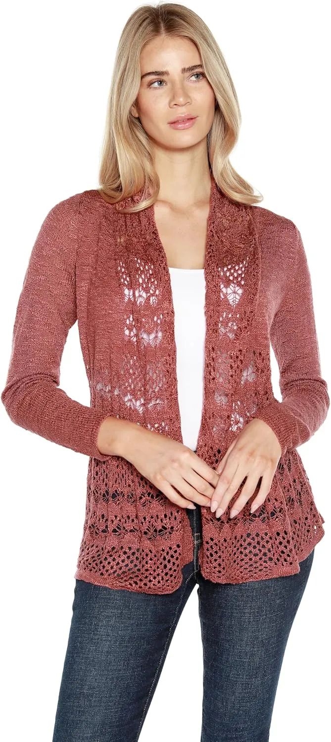 Womens Fashion Crochet Cardigan Long Sleeve Knit Cardigan Sweater