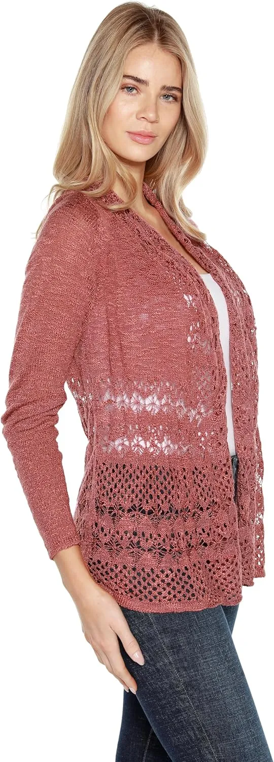 Womens Fashion Crochet Cardigan Long Sleeve Knit Cardigan Sweater