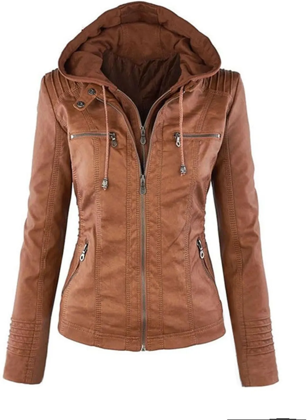 Women's Faux Leather Jackets Zip Up Motorcycle Jacket Pu Moto Biker Plus Size Outwear Fitted Slim Coat Lightweight