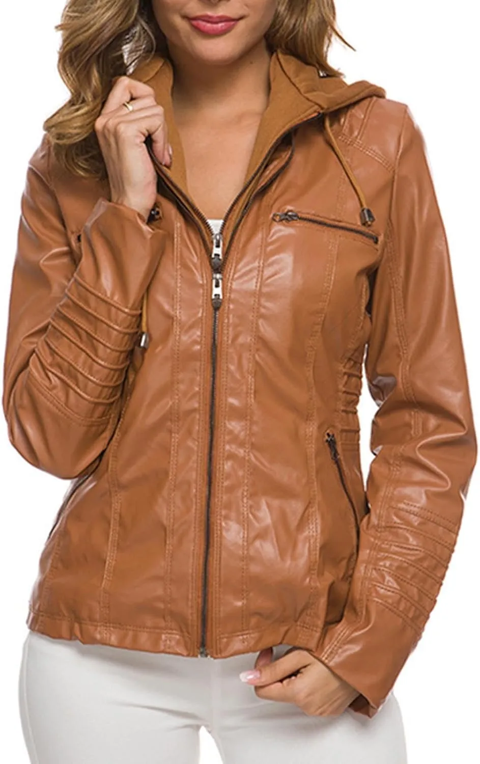 Women's Faux Leather Jackets Zip Up Motorcycle Jacket Pu Moto Biker Plus Size Outwear Fitted Slim Coat Lightweight