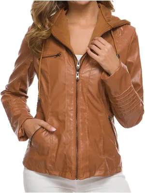 Women's Faux Leather Jackets Zip Up Motorcycle Jacket Pu Moto Biker Plus Size Outwear Fitted Slim Coat Lightweight