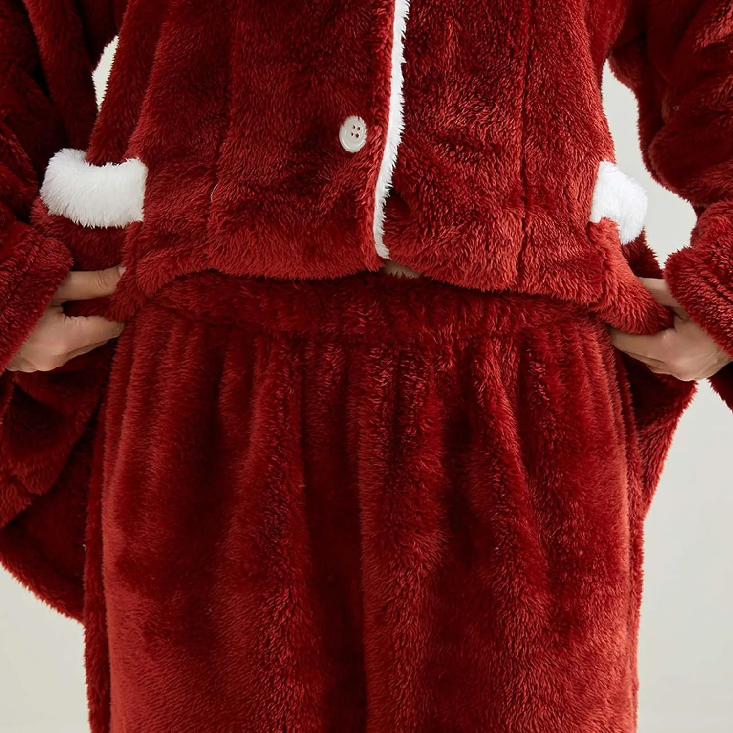 Womens Flannel Pajamas Sets Shawl Collar Long Sleeve Button Up Night Shirt Jogger Pants Fleece Lounge Set with Pocket