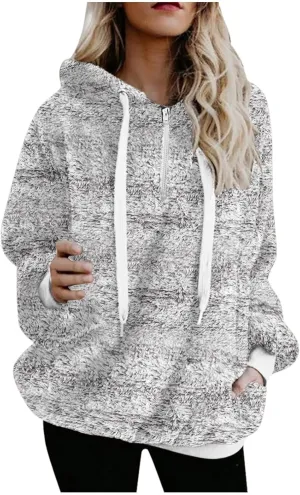 Womens Fuzzy Fleece Sweatshirts with Pockets 2023 Warm Winter Hoodie Warm Sherpa Pullover Outwear Long Sleeve Pullover