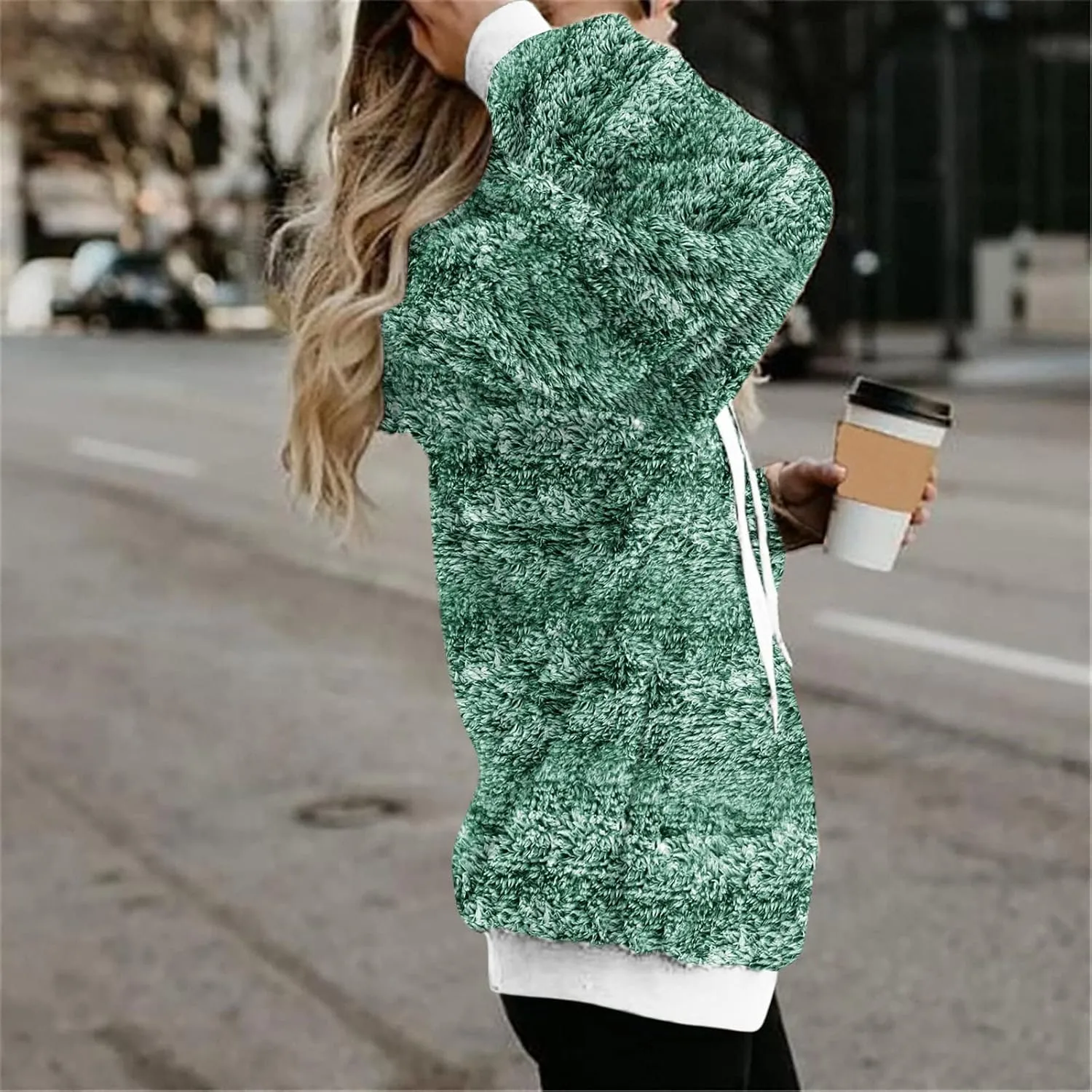 Womens Fuzzy Fleece Sweatshirts with Pockets 2023 Warm Winter Hoodie Warm Sherpa Pullover Outwear Long Sleeve Pullover