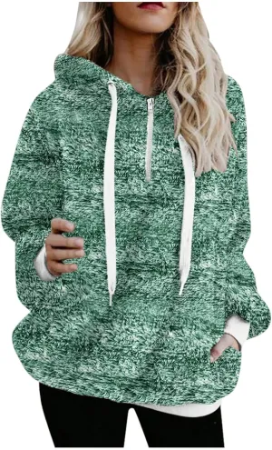 Womens Fuzzy Fleece Sweatshirts with Pockets 2023 Warm Winter Hoodie Warm Sherpa Pullover Outwear Long Sleeve Pullover