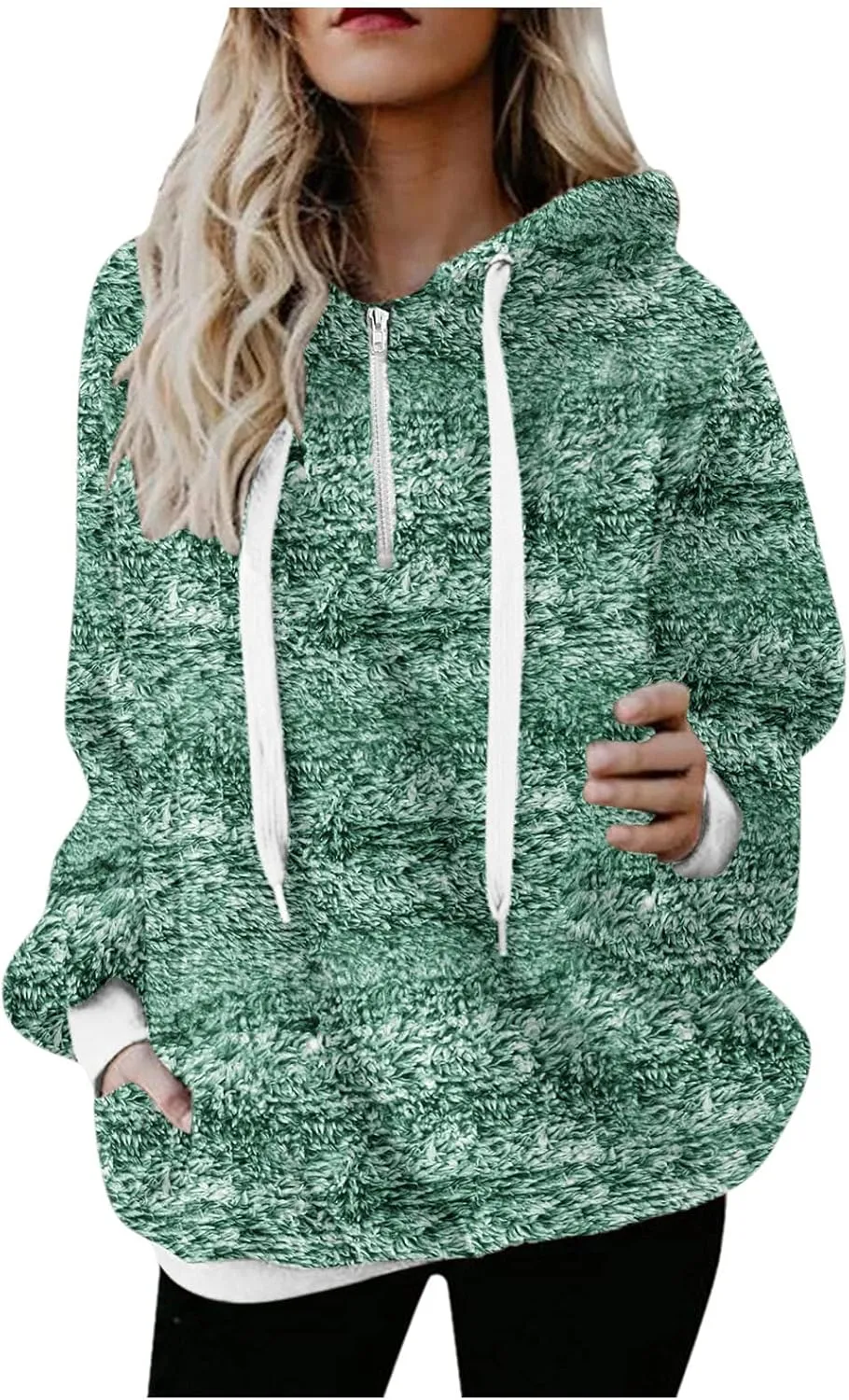 Womens Fuzzy Fleece Sweatshirts with Pockets 2023 Warm Winter Hoodie Warm Sherpa Pullover Outwear Long Sleeve Pullover