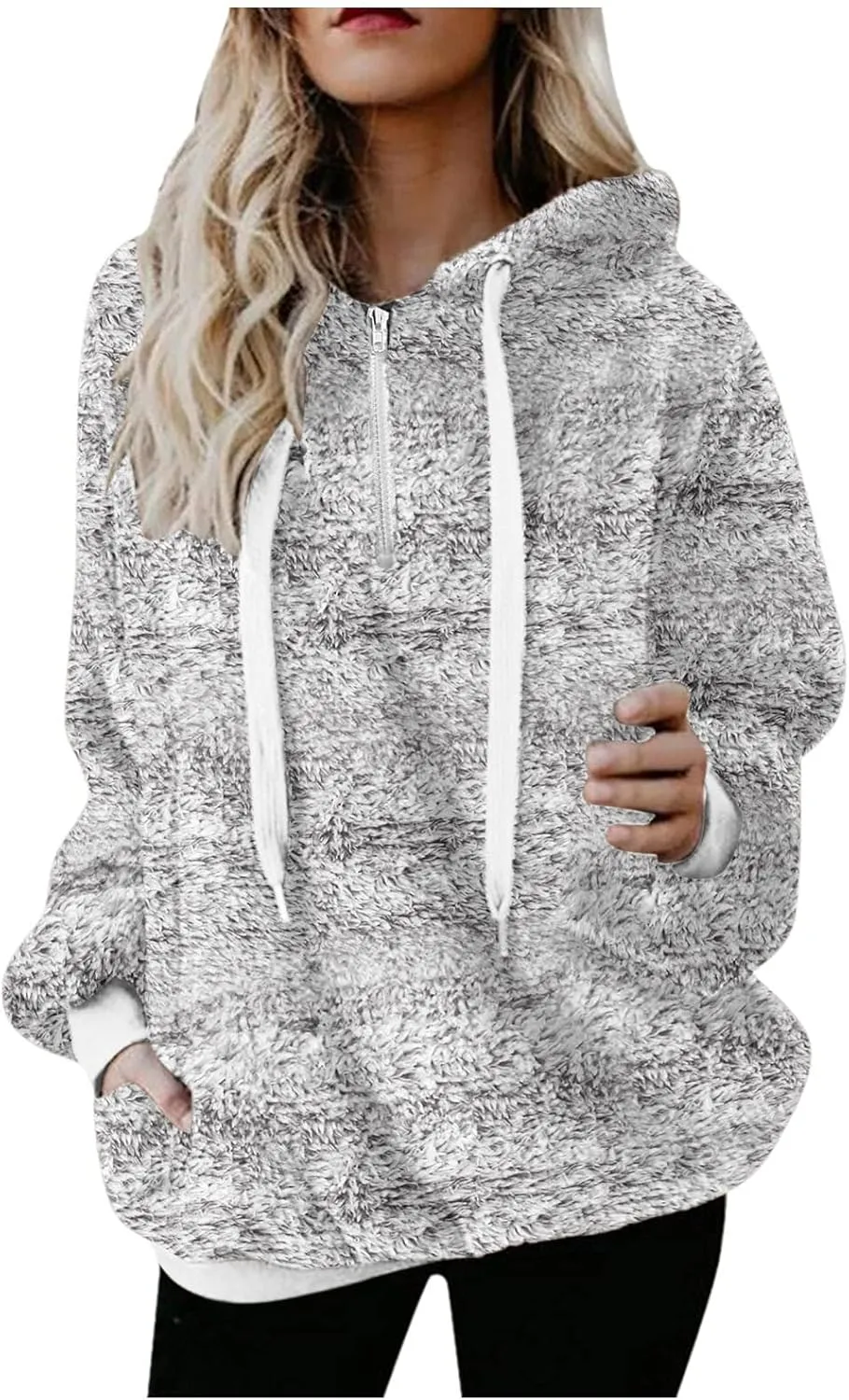 Womens Fuzzy Fleece Sweatshirts with Pockets 2023 Warm Winter Hoodie Warm Sherpa Pullover Outwear Long Sleeve Pullover