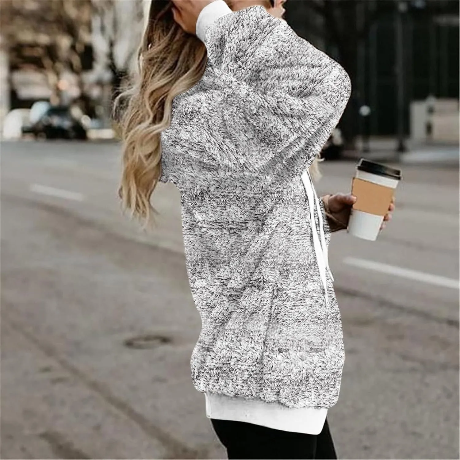 Womens Fuzzy Fleece Sweatshirts with Pockets 2023 Warm Winter Hoodie Warm Sherpa Pullover Outwear Long Sleeve Pullover