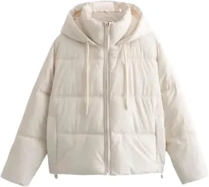 Women's High Collar Hooded Short Puffer Jacket Winter Thickened Warm Quilted Down Coat Windproof Warm Parkas