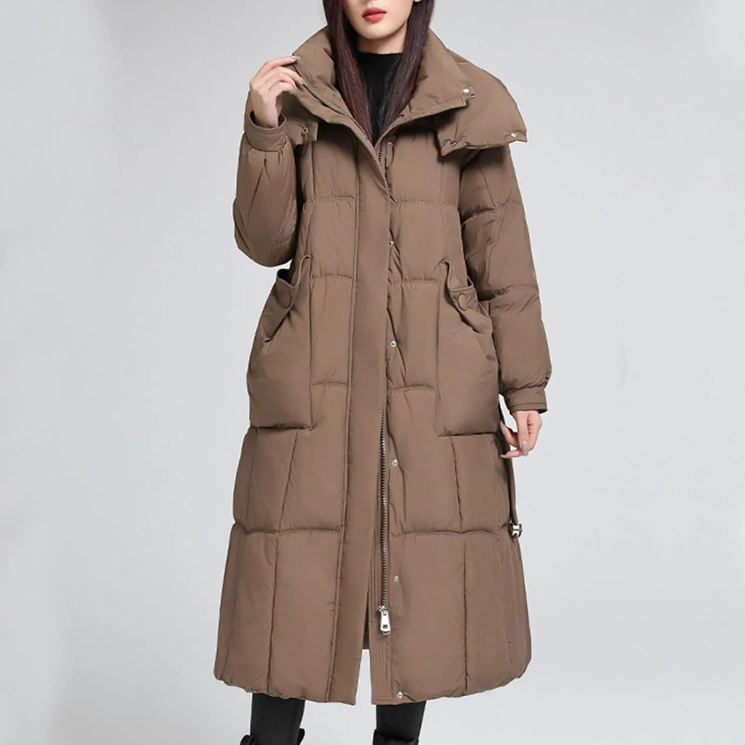 Women's Hooded Warm Winter Coat Heavyweight Long Length Hooded Warm Puffer Jacket Thickened Down Alternative Jacket