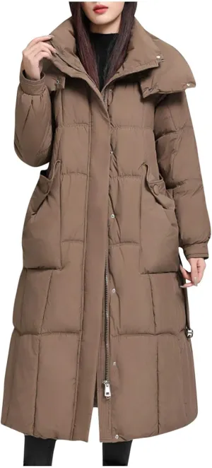 Women's Hooded Warm Winter Coat Heavyweight Long Length Hooded Warm Puffer Jacket Thickened Down Alternative Jacket