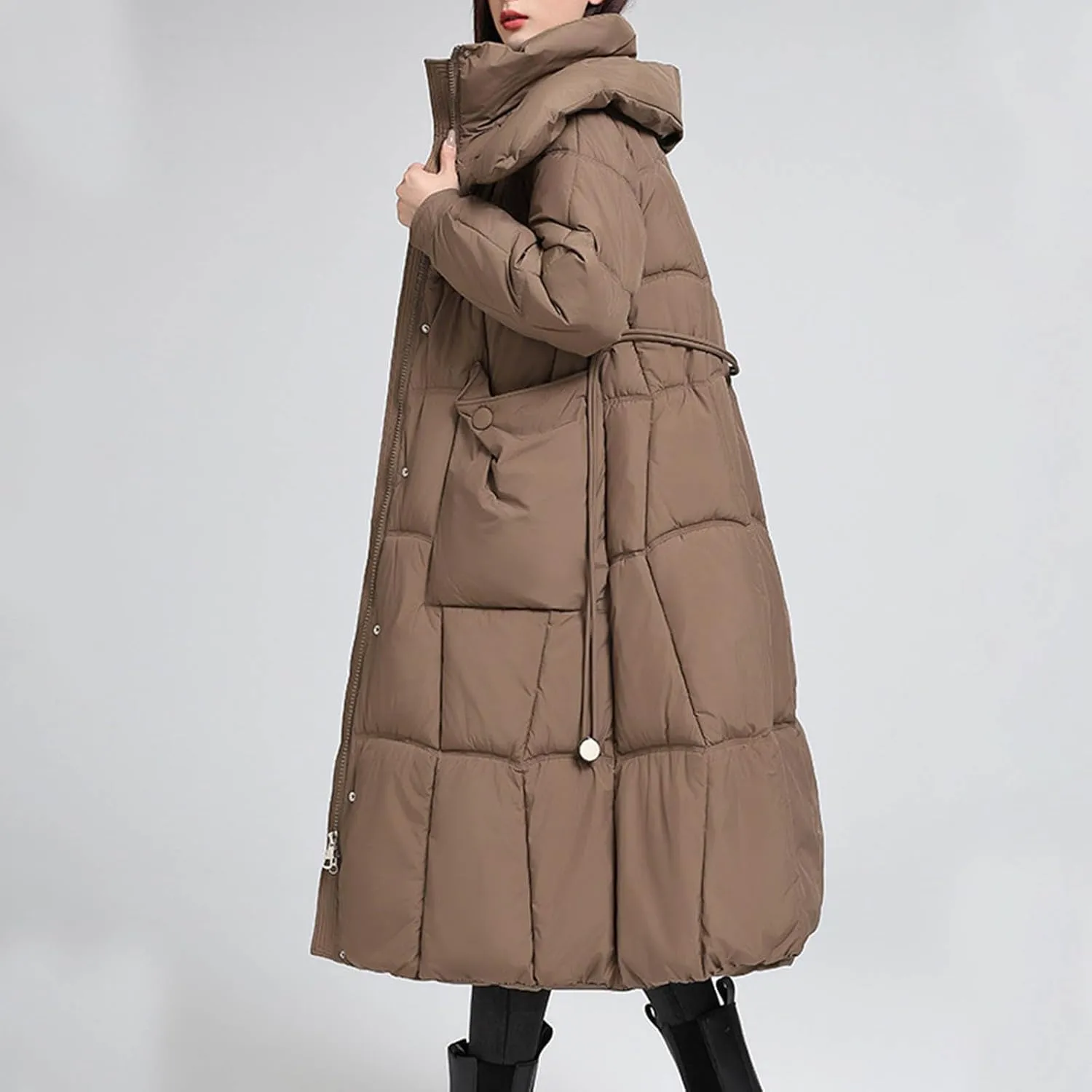 Women's Hooded Warm Winter Coat Heavyweight Long Length Hooded Warm Puffer Jacket Thickened Down Alternative Jacket