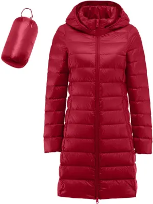 Women's Hooded Warm Winter Coat Lightweight Full-Zip Puffer Warm Quilted Jacket Casual Lapel Long Sleeve Coats