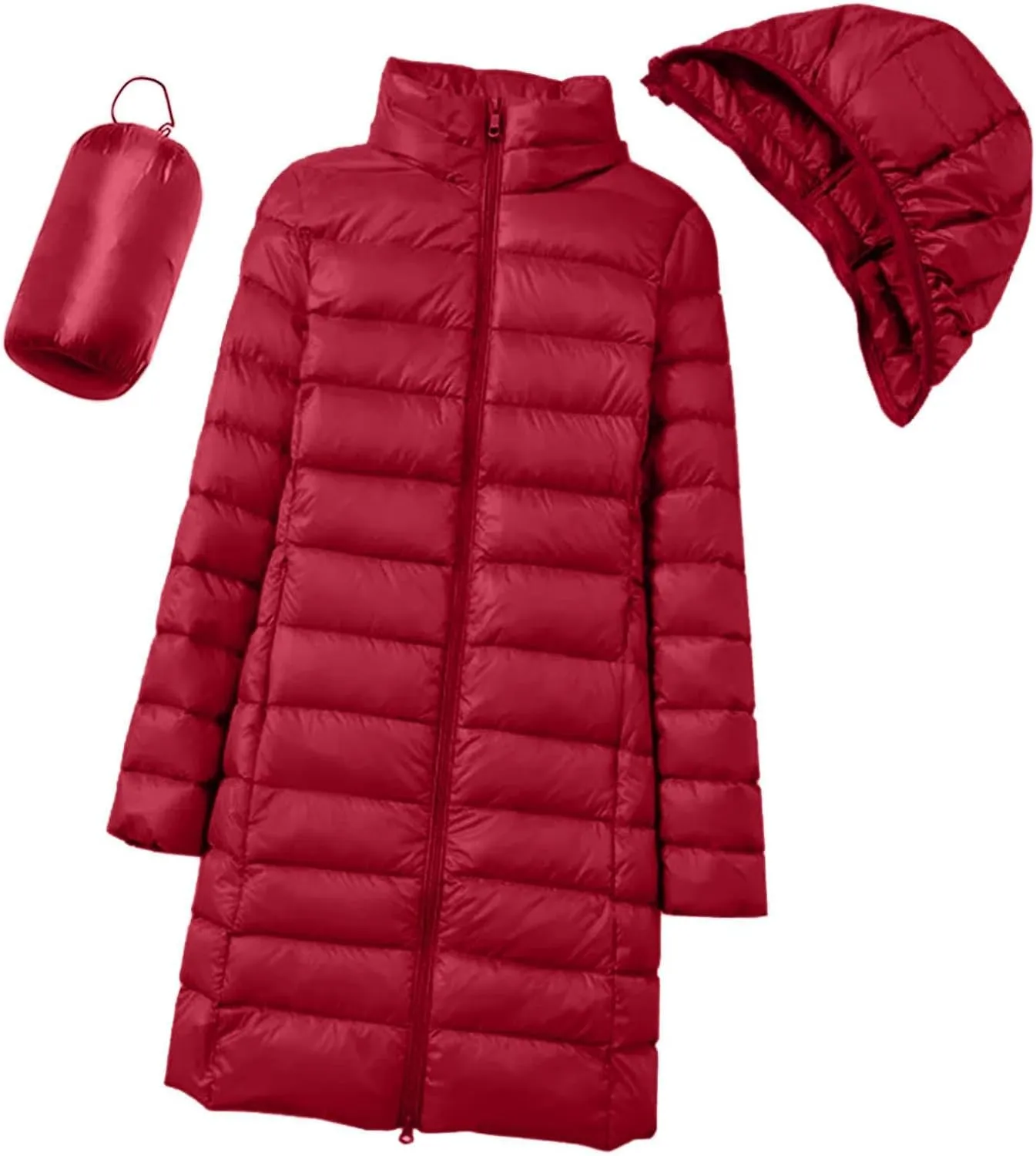 Women's Hooded Warm Winter Coat Lightweight Full-Zip Puffer Warm Quilted Jacket Casual Lapel Long Sleeve Coats