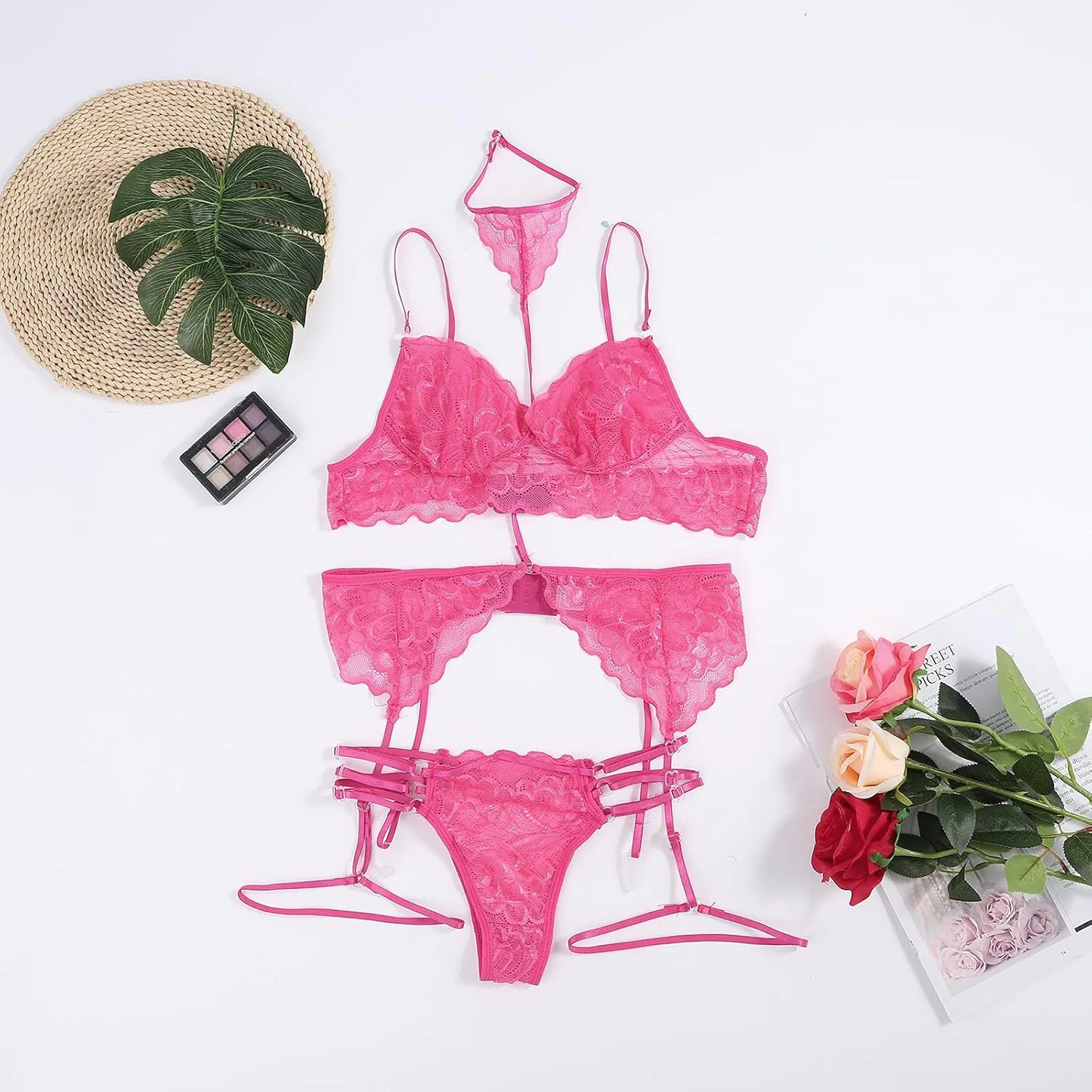 Women's Lingerie Set For Women Sexy Lace Halter Bralette High Waist Panty Set