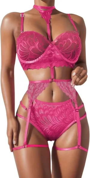 Women's Lingerie Set For Women Sexy Lace Halter Bralette High Waist Panty Set