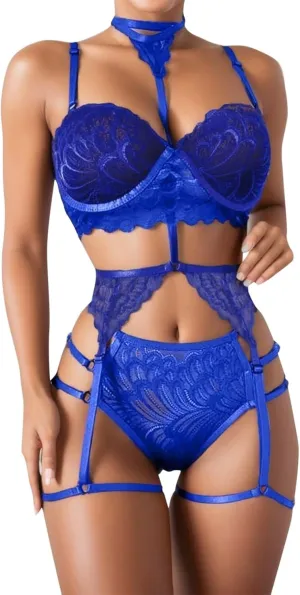 Women's Lingerie Set For Women Sexy Lace Halter Bralette High Waist Panty Set