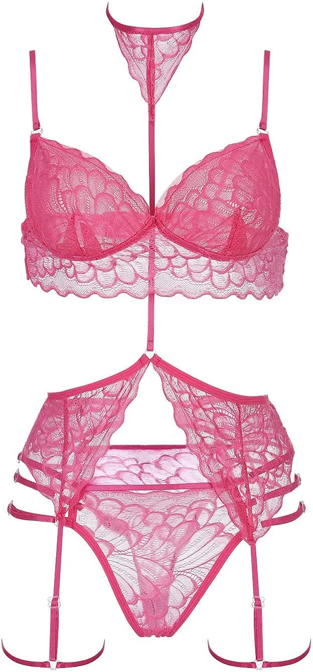 Women's Lingerie Set For Women Sexy Lace Halter Bralette High Waist Panty Set