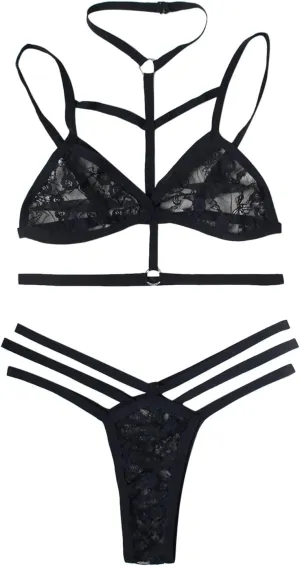 Womens Lingerie Set Lace Bralette and Panty Set Strappy Lace Lingerie Lingerie for Women