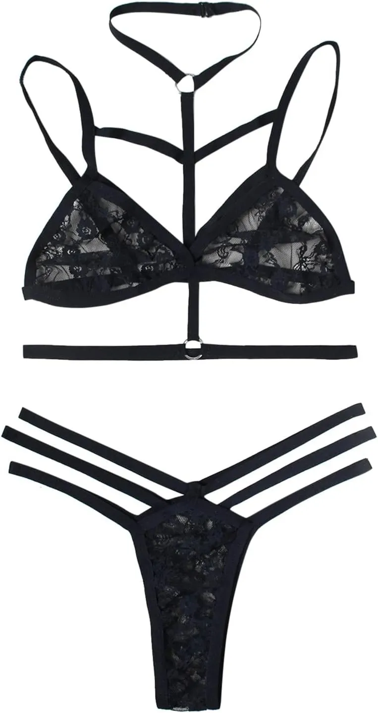 Womens Lingerie Set Lace Bralette and Panty Set Strappy Lace Lingerie Lingerie for Women