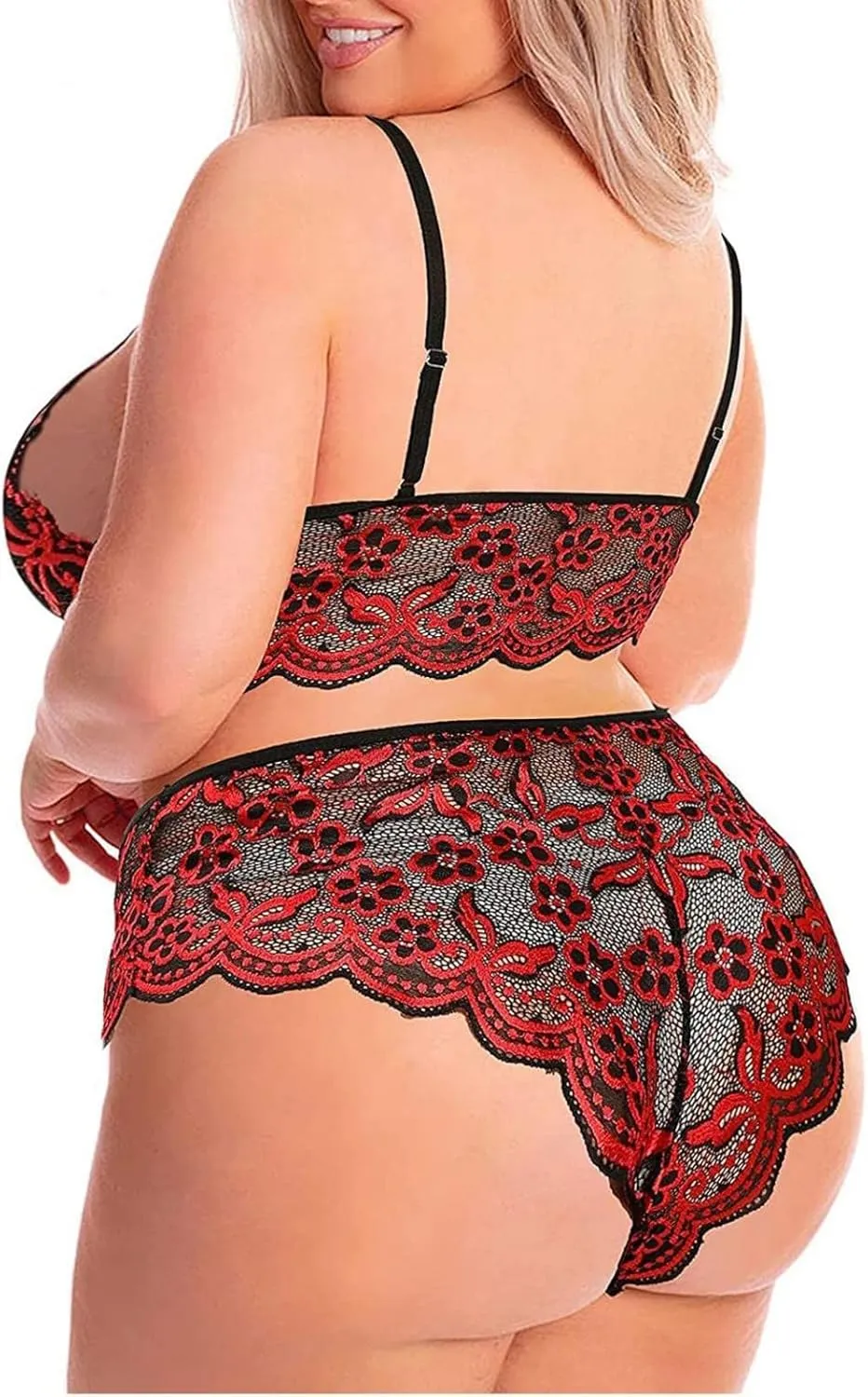 Womens Lingerie Sets Stretchy Lace Bra and Panty Sexy Two Piece Pajamas Plus Size Lingerie Pants