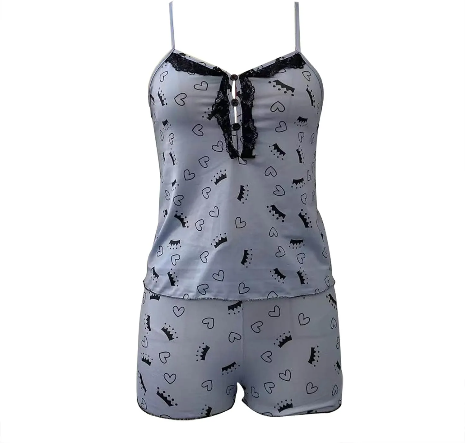 Women's Long Sleeve Pj Set Women's Love Printed Ice Silk Shredded Milk Suspender Clothes Set Soft Pjs Set Loungewear