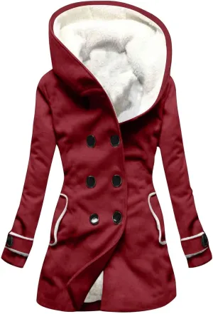 Women's Long Sleeve Winter Coat Warm Shaggy Down Hooded Button Down Coat Jacket