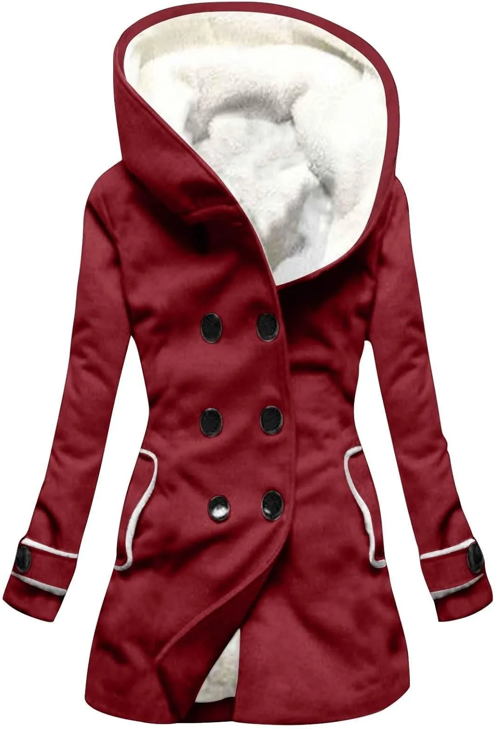 Women's Long Sleeve Winter Coat Warm Shaggy Down Hooded Button Down Coat Jacket