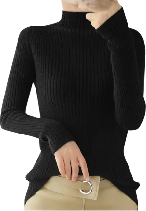 Womens Mock Turtleneck Ribbed Sweaters Slim Fit Sexy Basic Solid Knit Warm Classic Long Sleeve Sweater Pullover Tops
