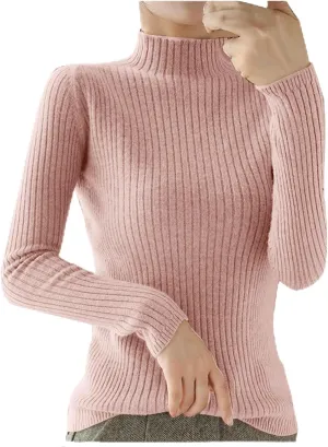 Womens Mock Turtleneck Ribbed Sweaters Slim Fit Sexy Basic Solid Knit Warm Classic Long Sleeve Sweater Pullover Tops