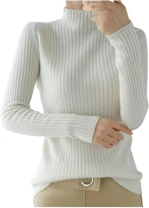 Womens Mock Turtleneck Ribbed Sweaters Slim Fit Sexy Basic Solid Knit Warm Classic Long Sleeve Sweater Pullover Tops