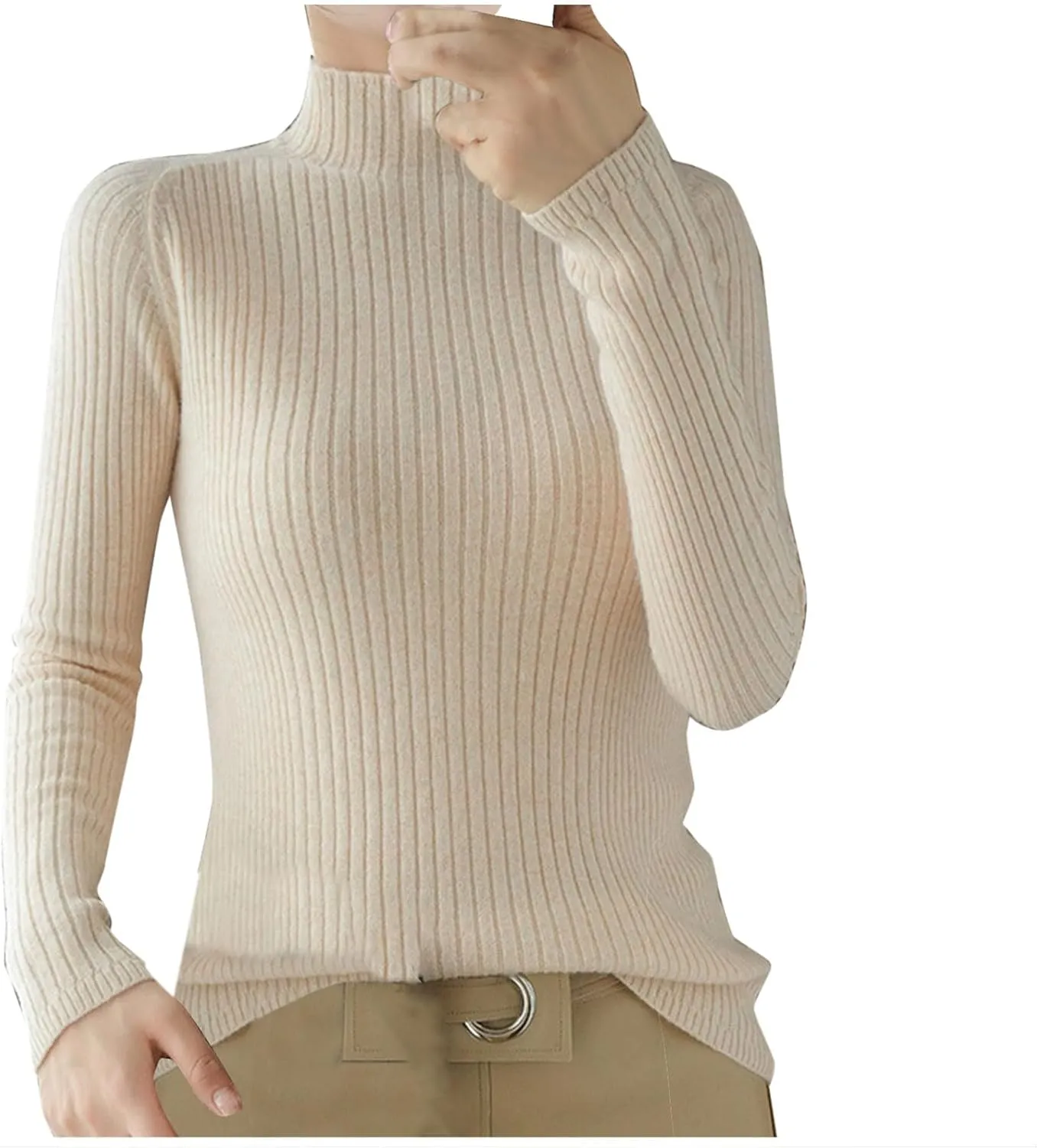 Womens Mock Turtleneck Ribbed Sweaters Slim Fit Sexy Basic Solid Knit Warm Classic Long Sleeve Sweater Pullover Tops