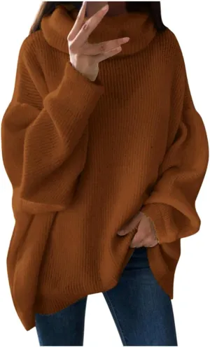 Women's Oversized Turtleneck Long Sleeve Casual Pullover Solid Color Cute Knit Sweater Casual Winter Pullover Jumper